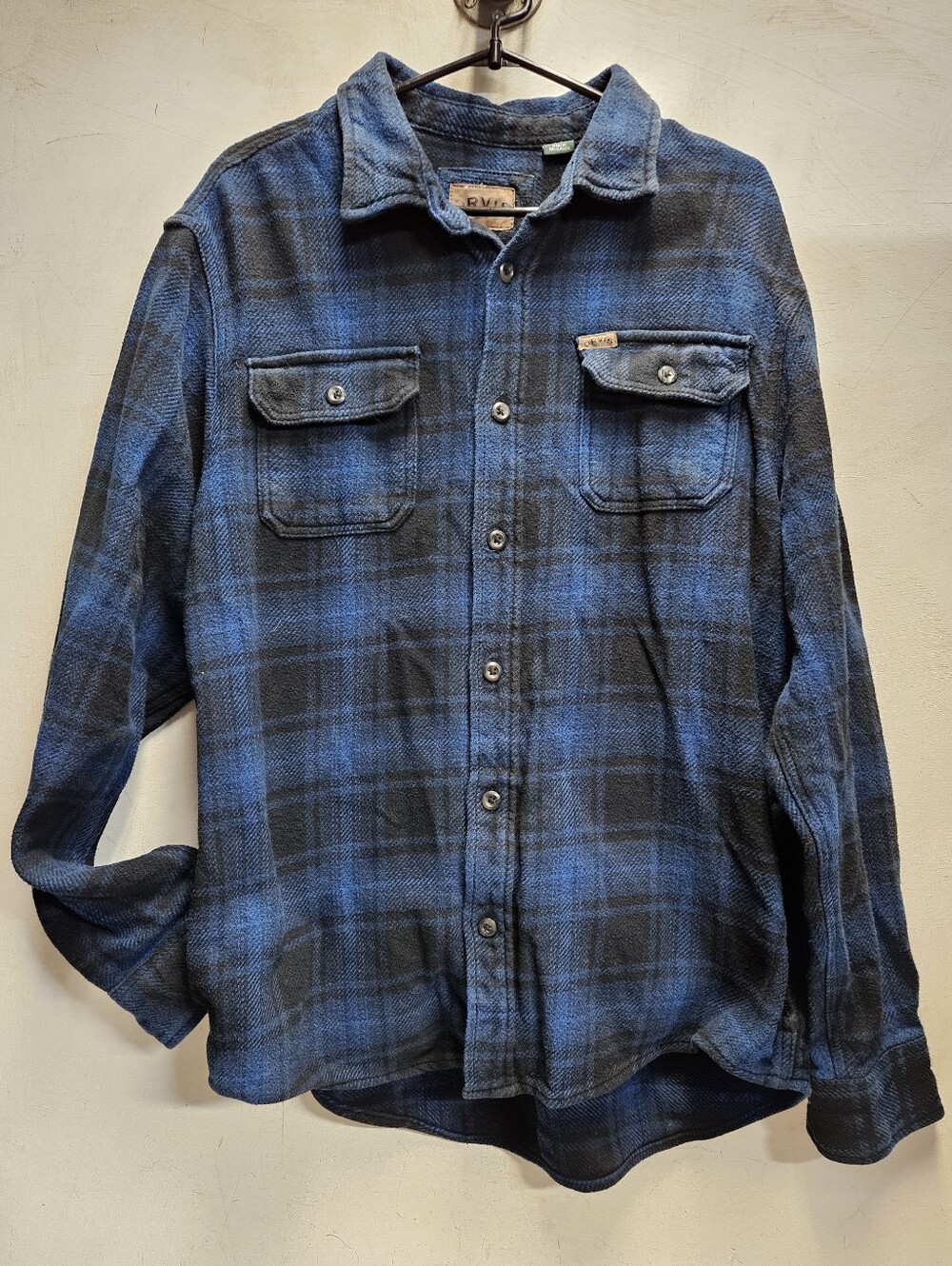 ORVIS Blue/Black Plaid Cotton Flannel Shirt Jacket Shacket Mens Unisex Large